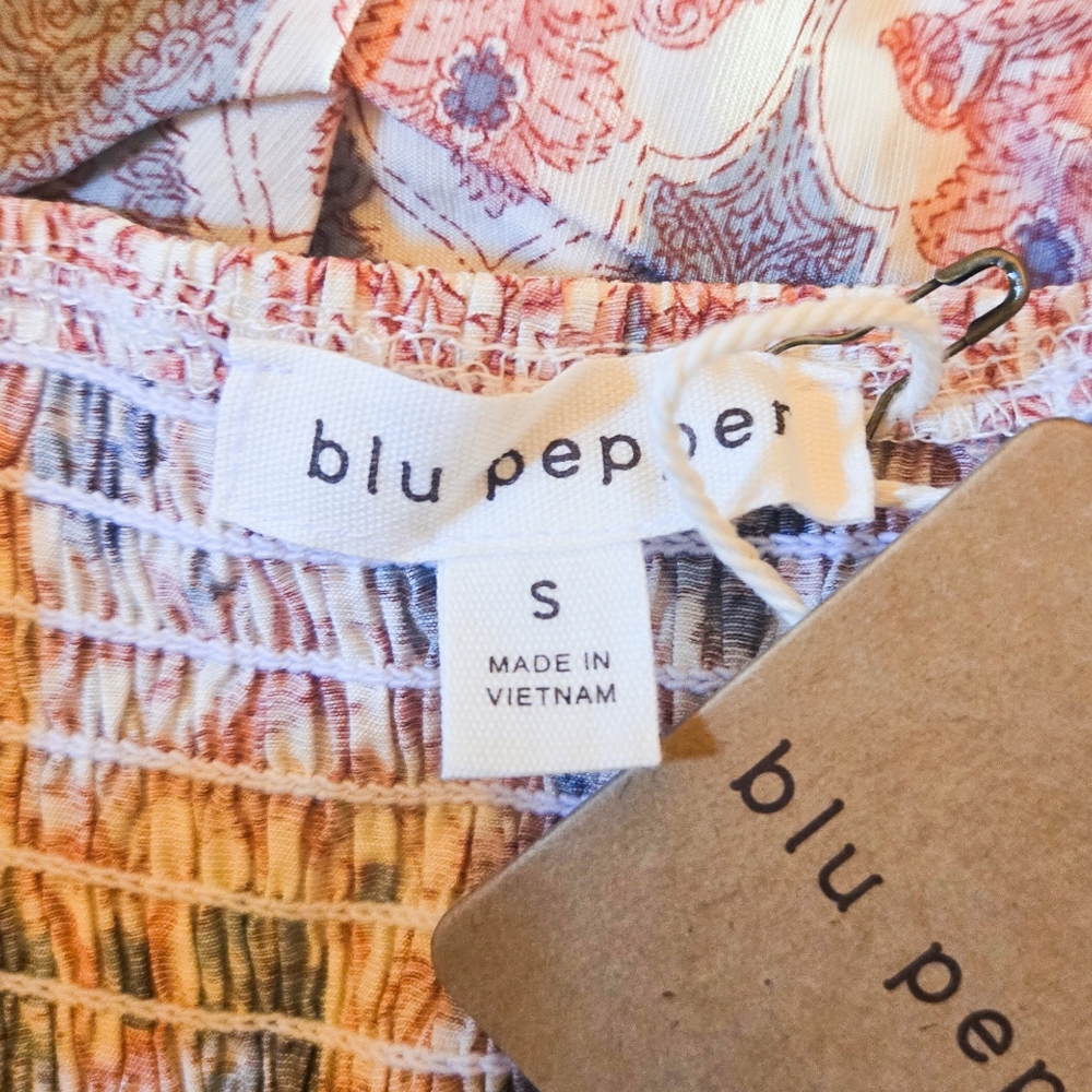 🦋LAST🦋 NWT Blu Pepper Floral Ruffle Strap Mini Dress, Size Large - Picture 6 of 8